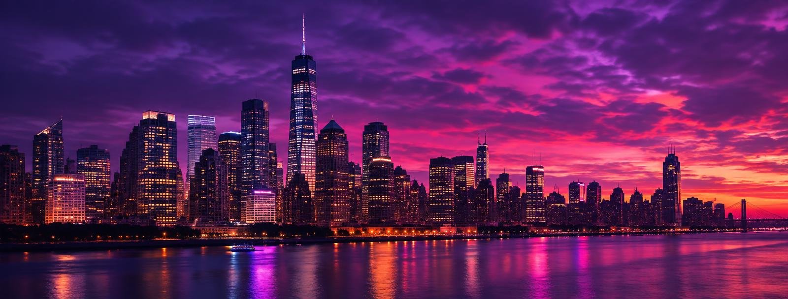 City skyline at dusk