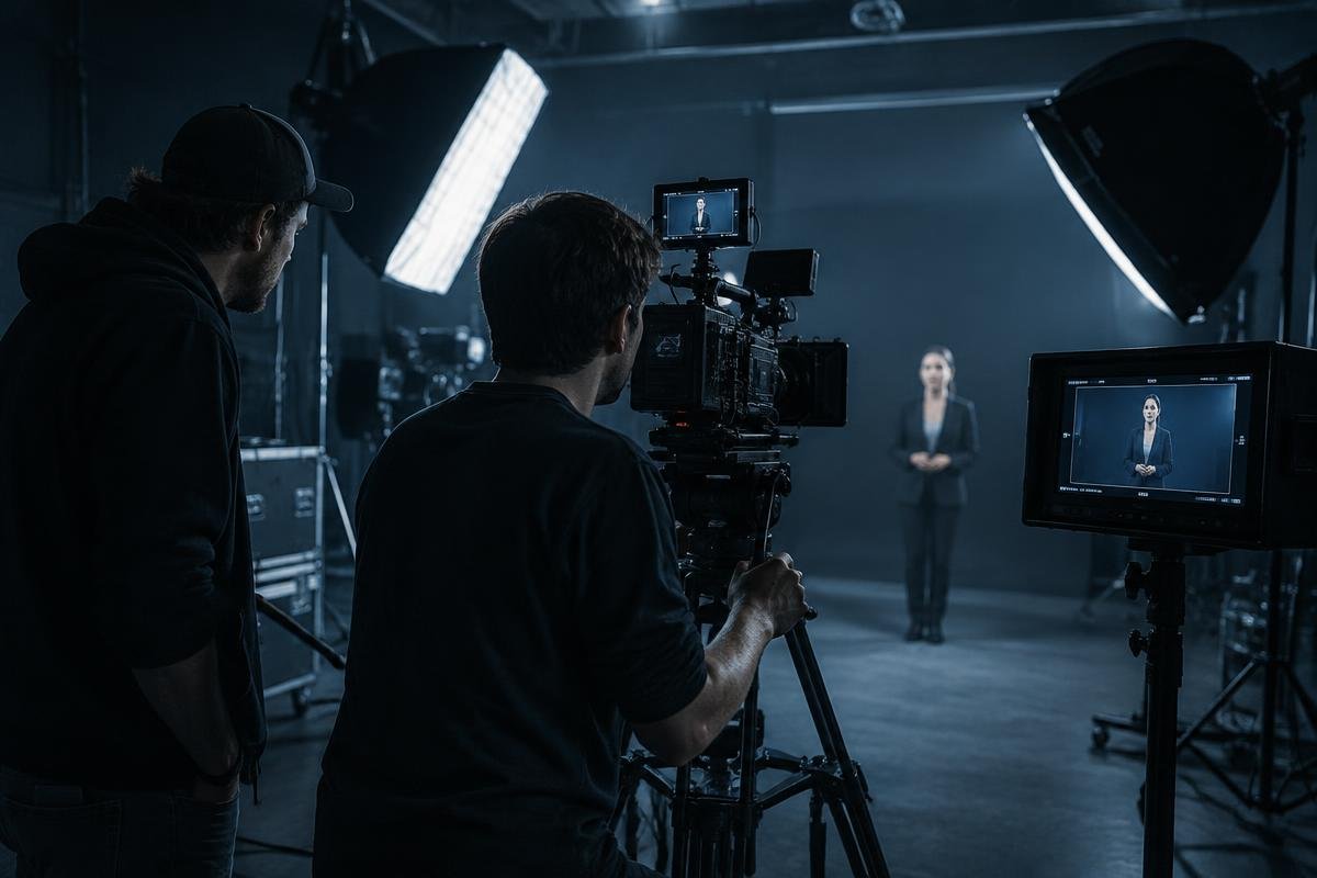Traditional film crew shooting in a studio